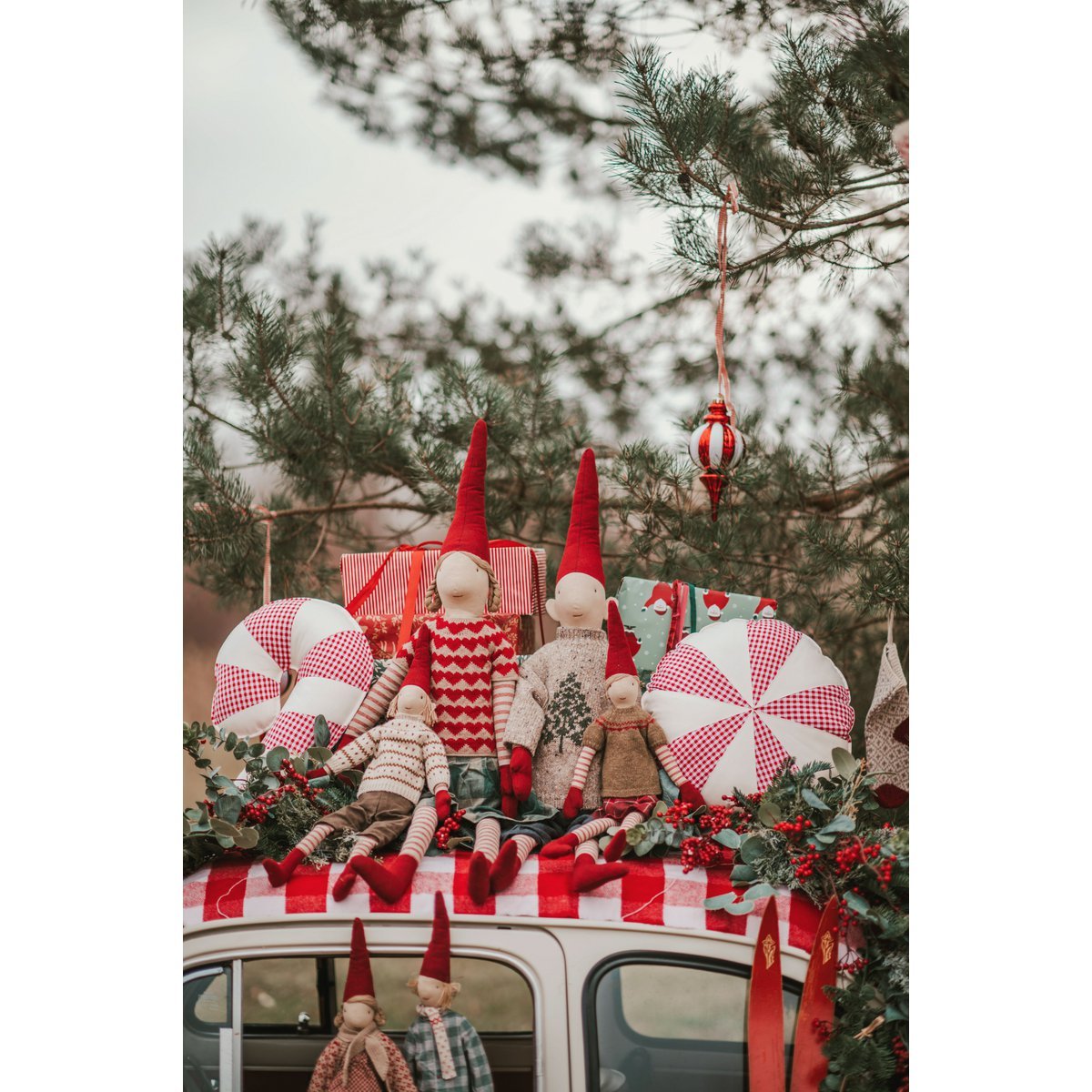 "Rood geruit snoepje" patchwork kerstkussen, cadeau-idee voor de feestdagen