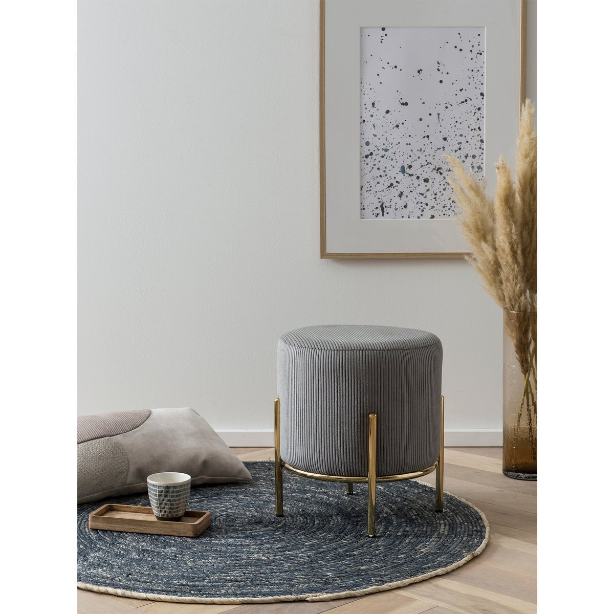 Kruk Ø35x38 cm koordoptiek grijs goud frame