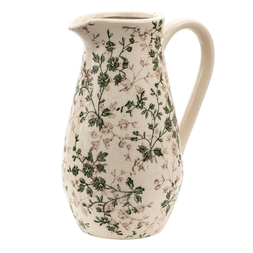 Decoratie Kan 20x14x25 cm Groen Beige Keramiek Bloemen Waterkan