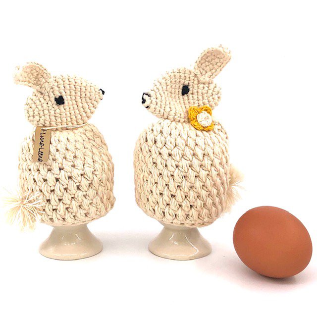 Eierwarmer konijn 2 stuks gebroken wit biologisch katoen