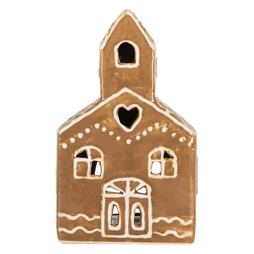 Waxinelichthouder Huis 10x10x16 cm Bruin Keramiek