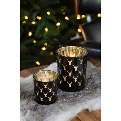 Theelicht lantaarn set 2 stuks glas zwart goud