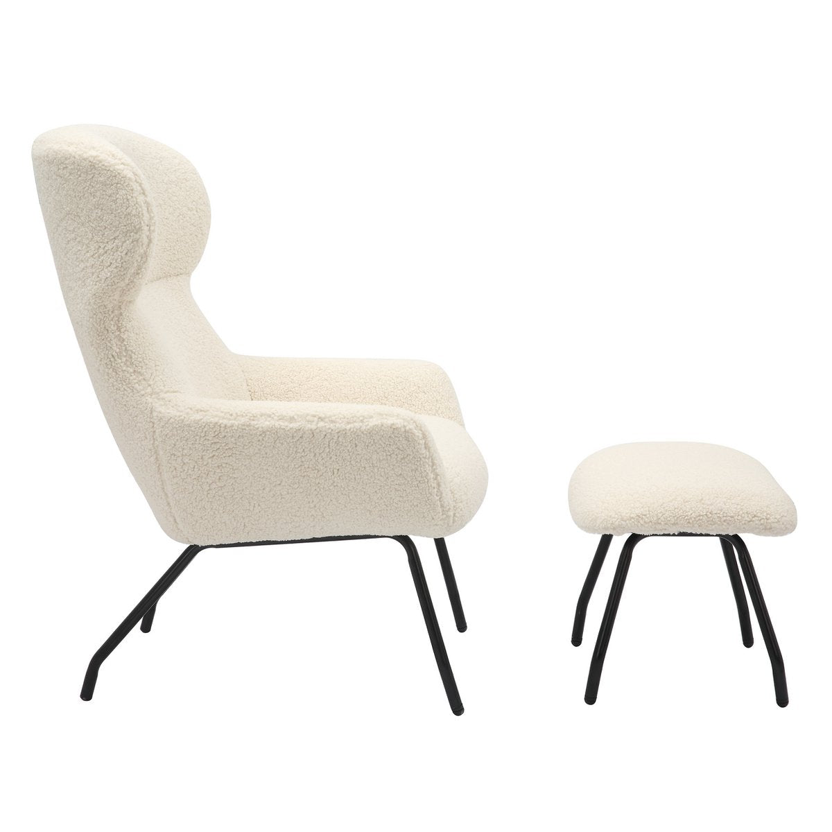 Fauteuil met kruk teddybont beige