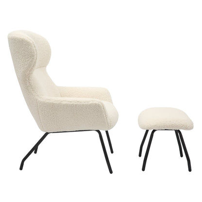 Fauteuil met kruk teddybont beige