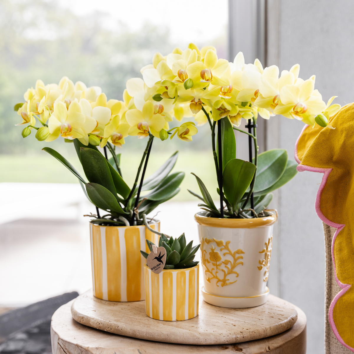 Sierpot keramiek Ø9 cm bloemprint geel