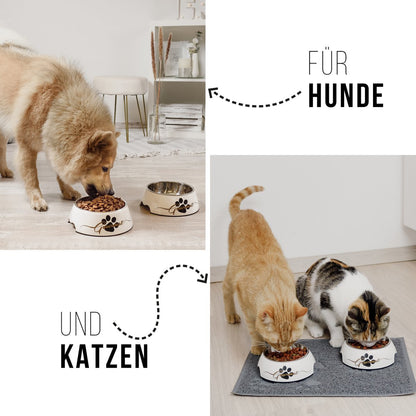 Honden voerbak 2 stuks roestvrij staal melamine wit goud