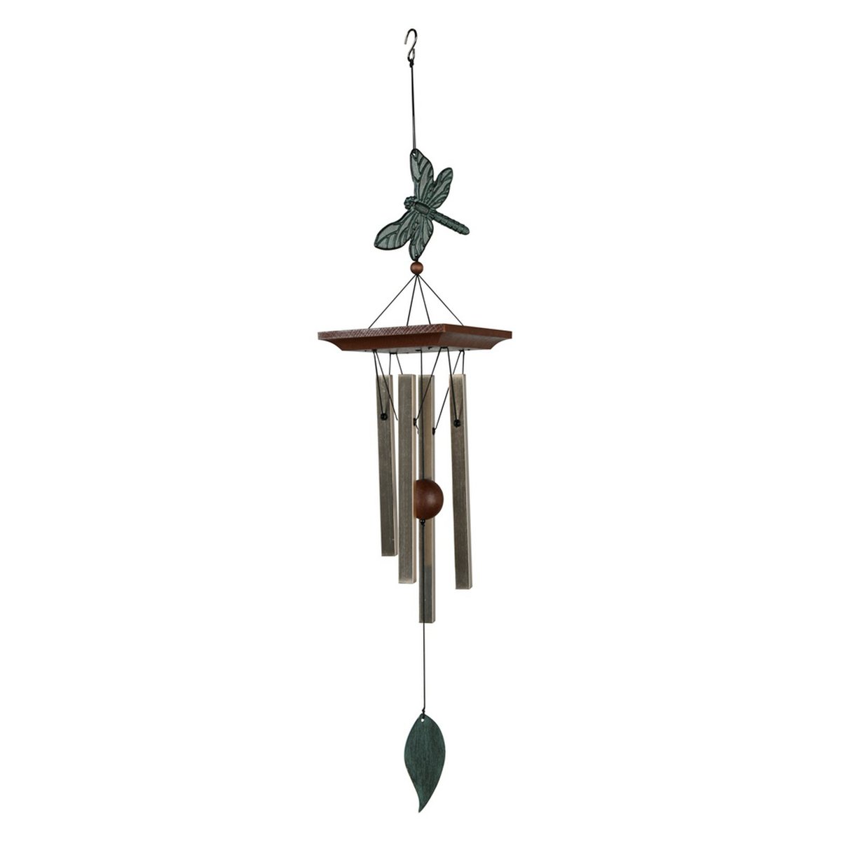 Windgong libelle 62 cm bronskleurig hout metaal