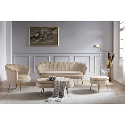 Round pouf in beige velvet