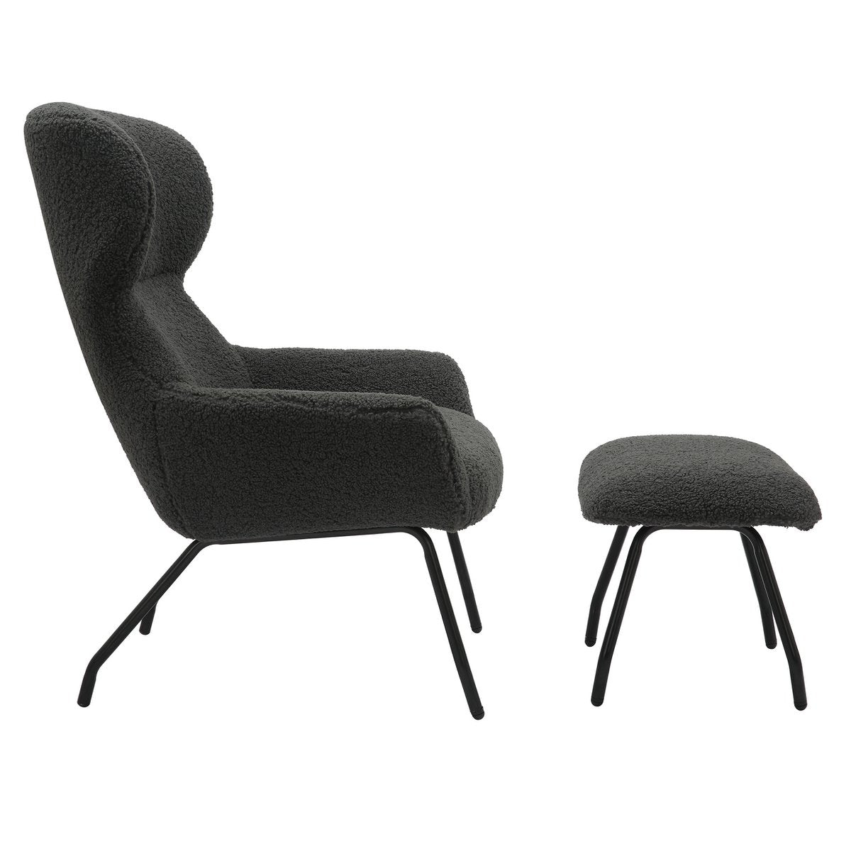 Fauteuil en hocker set teddybont antraciet