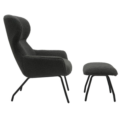 Fauteuil en hocker set teddybont antraciet