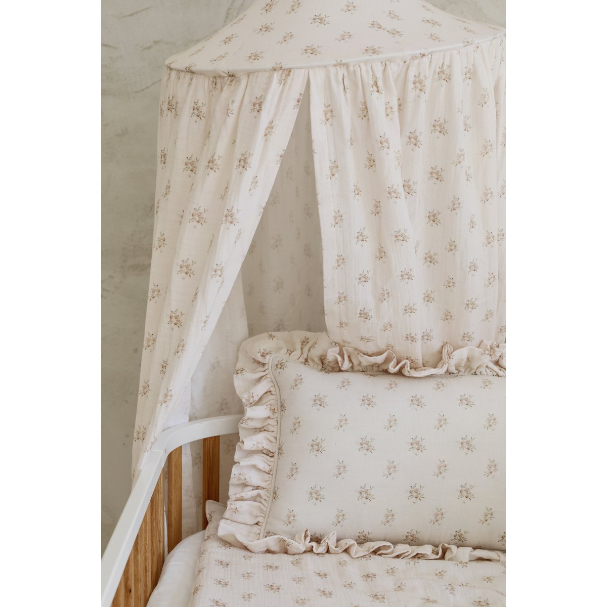 Mousseline Baldakijn Boho Flowers Voor Wieg En Kinderkamer