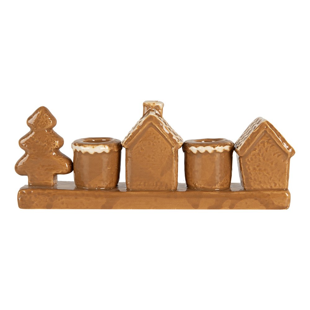 Kandelaar Huis 21x4x8 cm Bruin Keramiek