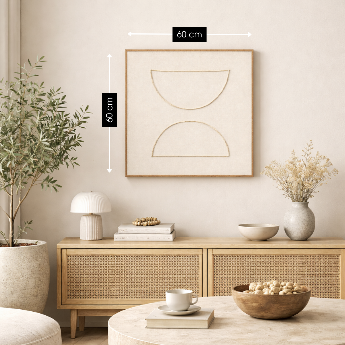 Wanddecoratie 60x60x3.5 cm beige polyester