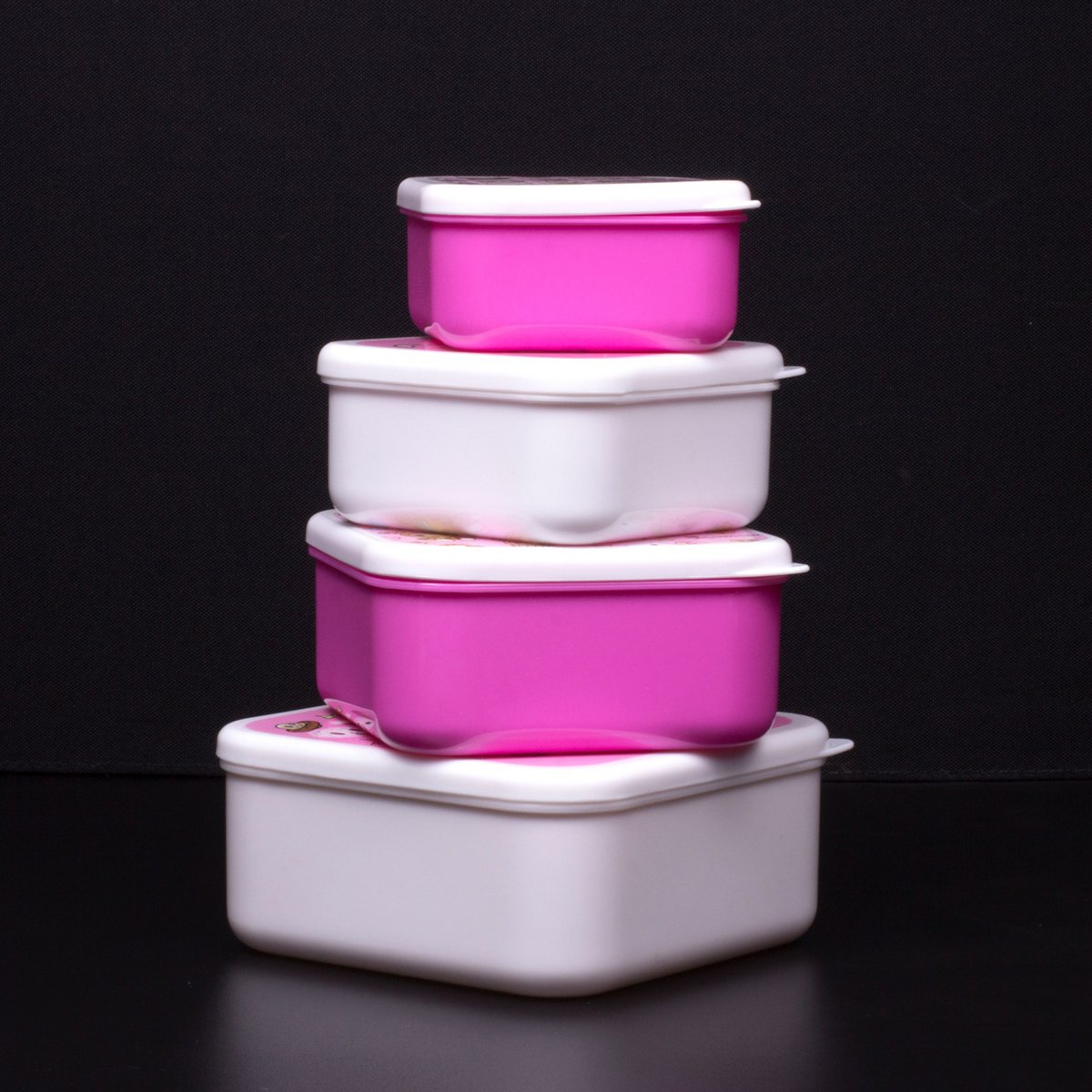 Snackdoosjes set van 4 roze wit