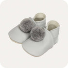 Baby booties with pompoms Grey
