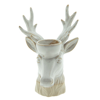 Theelichthouder rendier 21 cm keramiek beige bruin