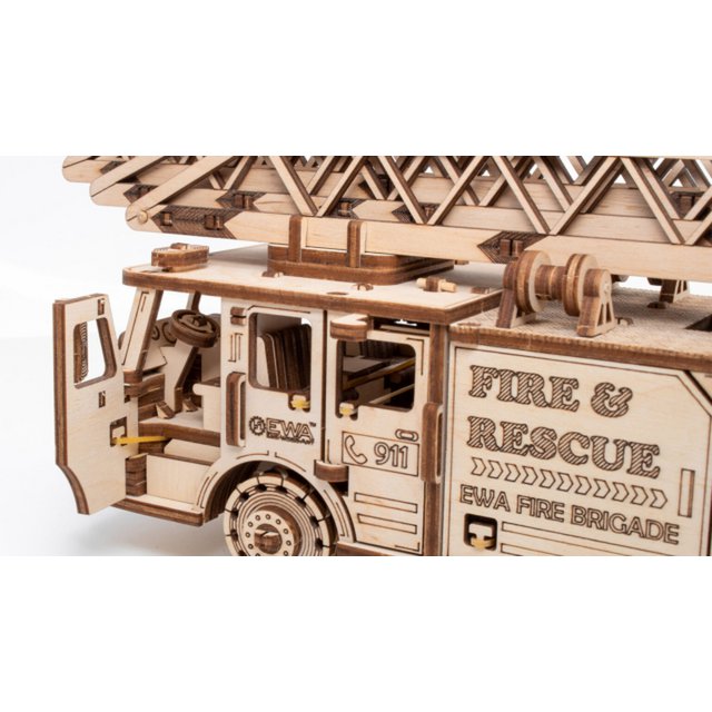 Eco Wood Art Mechanische Puzzel Brandweerwagen 1409