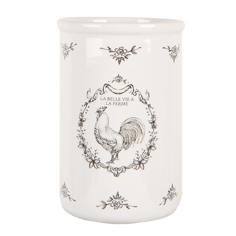 Toothbrush holder Ø 8x12 cm White Ceramic Rooster