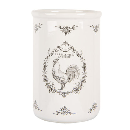 Toothbrush holder Ø 8x12 cm White Ceramic Rooster