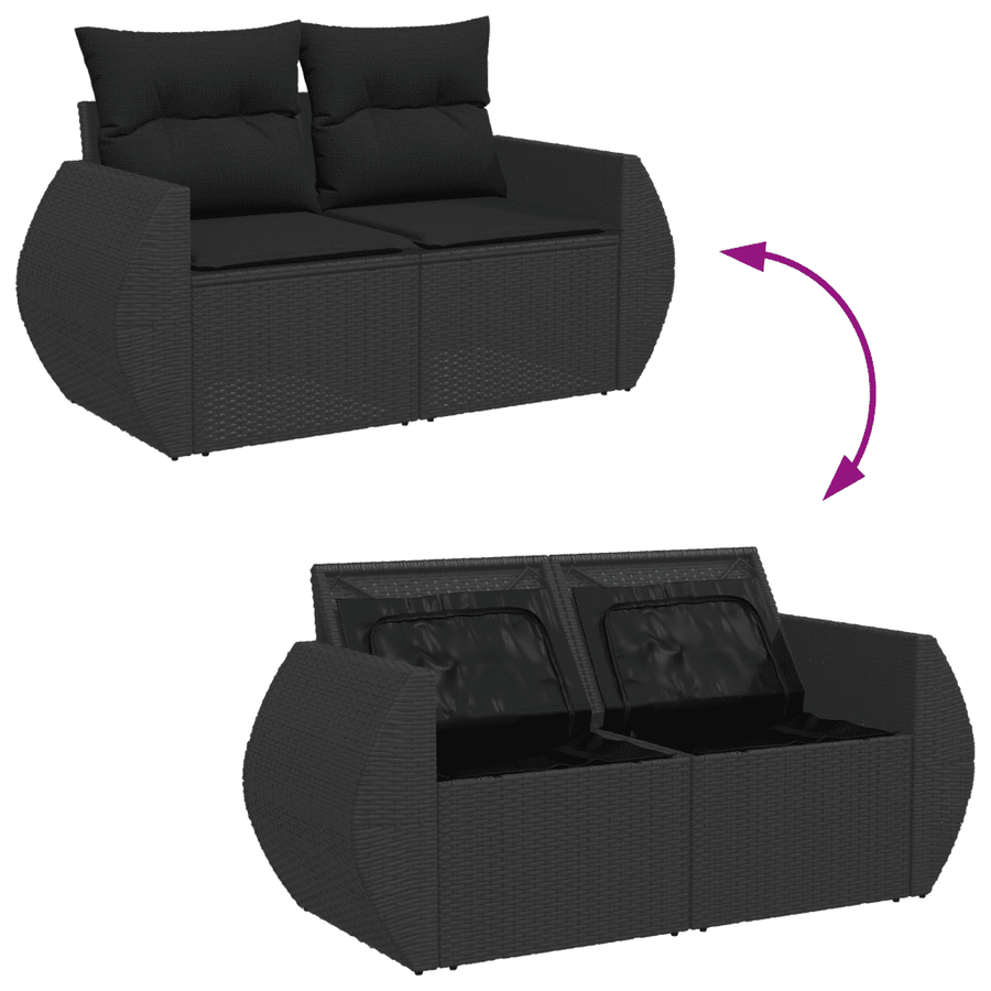 6-piece Lounge Set with cushions poly rattan black