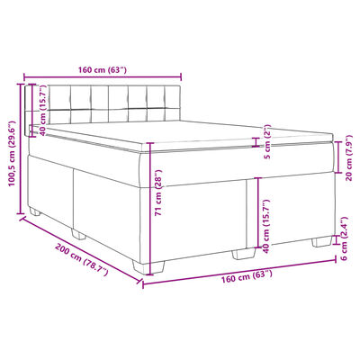 Velvet black box spring with mattress 160x200 cm