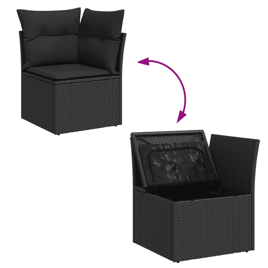 6-piece Lounge Set with cushions poly rattan black