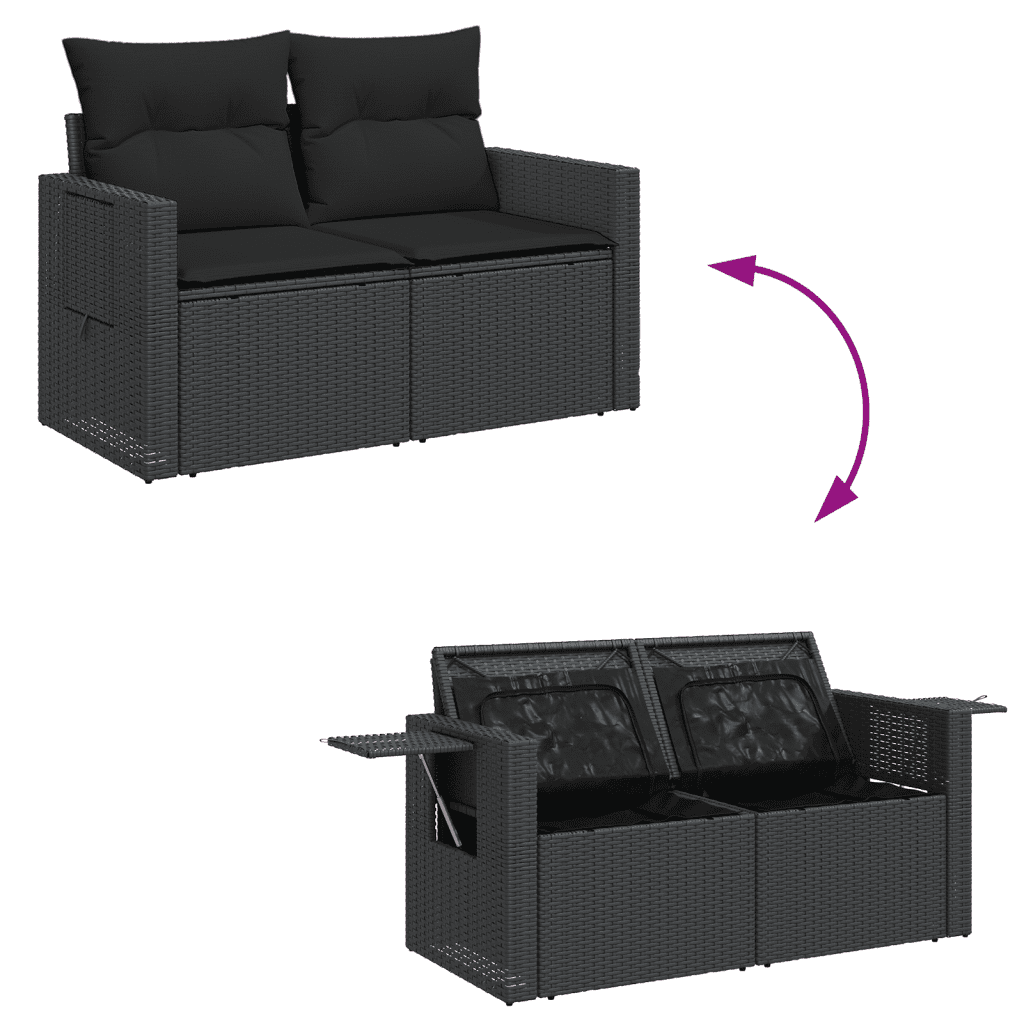 10-piece Loungeset with Cushions Poly Rattan Black