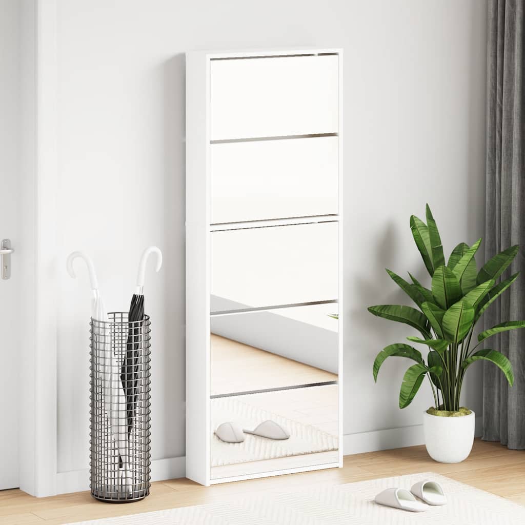 Shoe cabinet with 5 mirrors 63x17x169.5 cm white