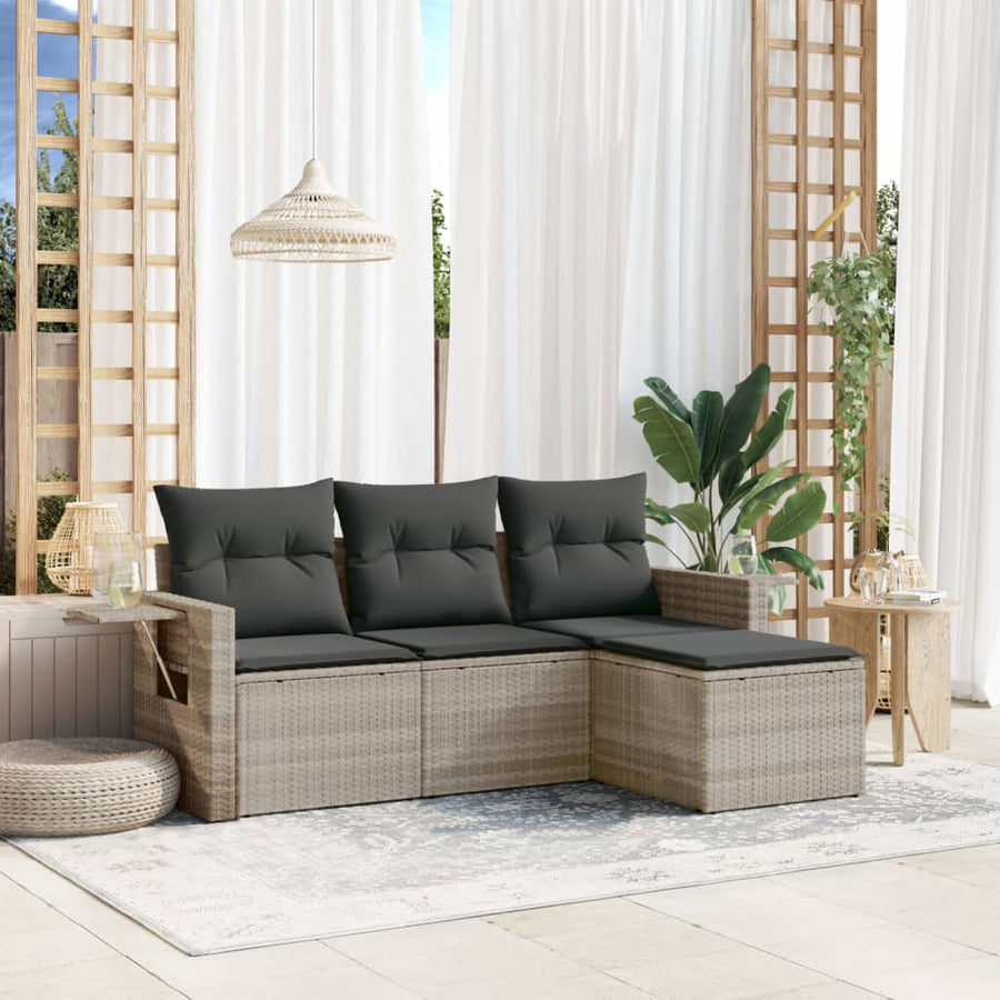 4-piece Lounge Set with Cushions Poly Rattan Light Grey