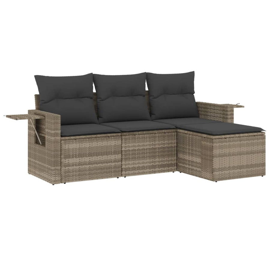 4-piece Lounge Set with Cushions Poly Rattan Light Grey