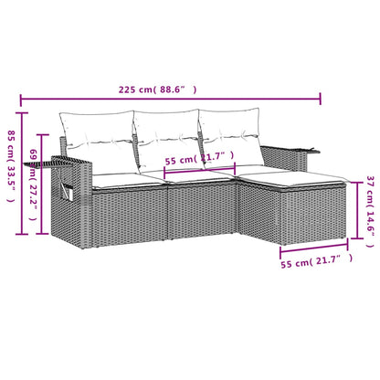 4-delige Loungeset met kussens poly rattan lichtgrijs
