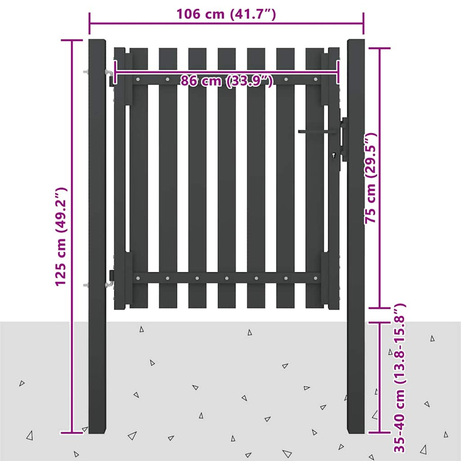 Garden Gate Steel 100x75 cm Anthracite