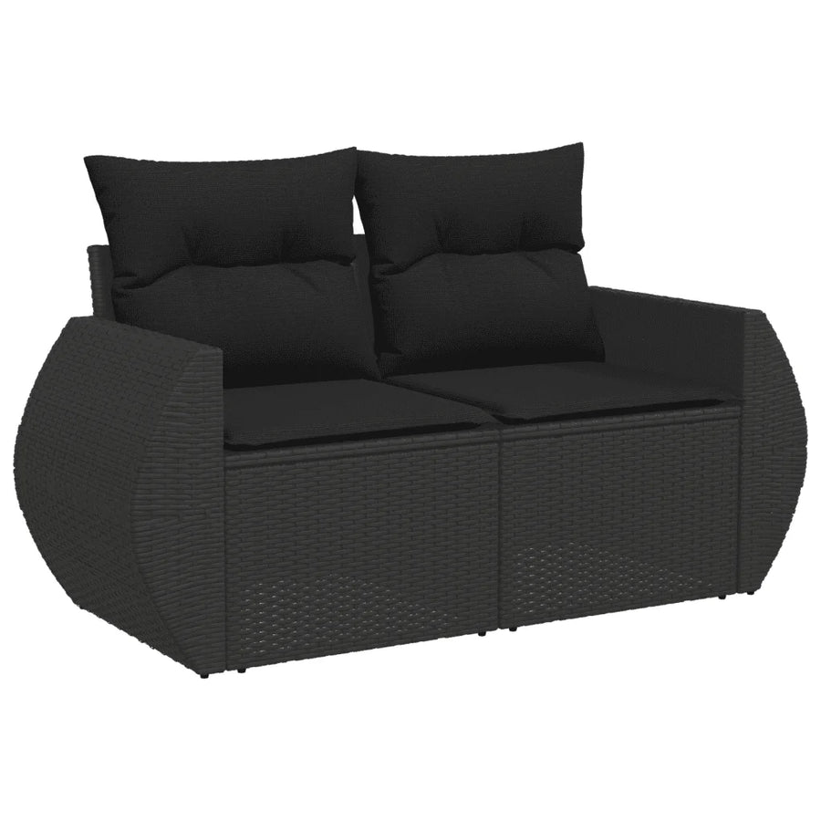6-piece Lounge Set with cushions poly rattan black