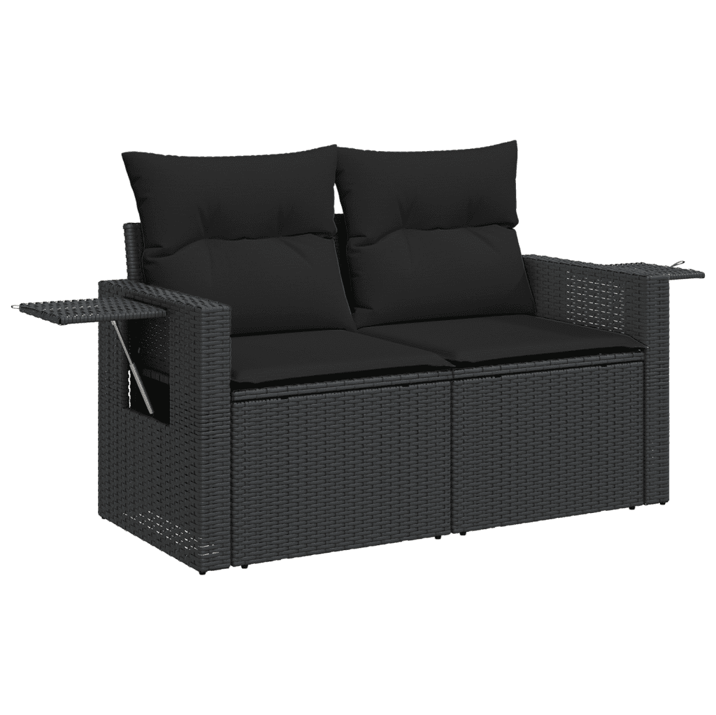 10-piece Loungeset with Cushions Poly Rattan Black