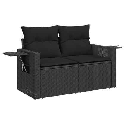 10-piece Loungeset with Cushions Poly Rattan Black