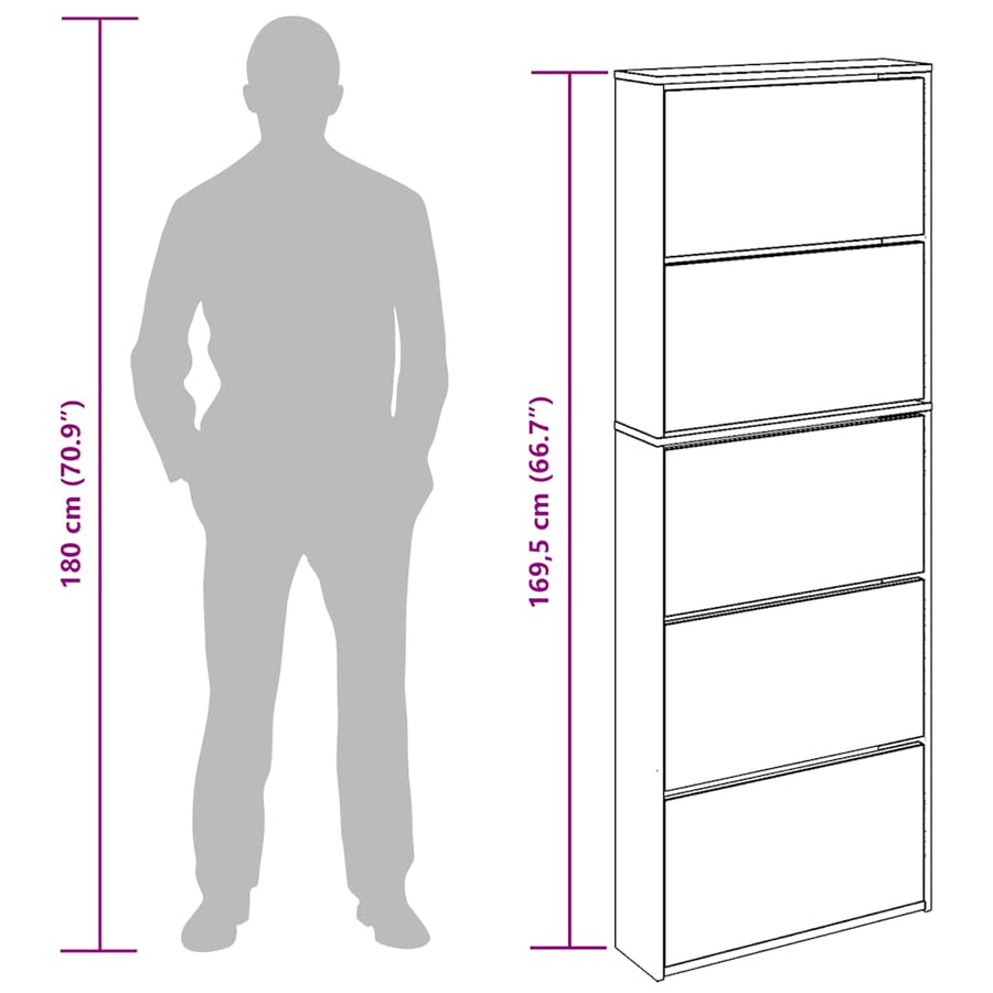 Shoe cabinet with 5 mirrors 63x17x169.5 cm white