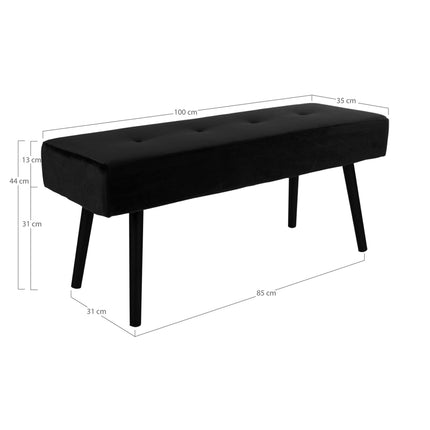 Skiby - Bench in  black velvet with black legs HN1207