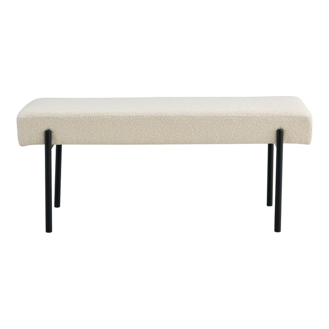 Swindon Bench - Bench in bouclé, white with black legs, 100x36x42,5 cm, HN1232