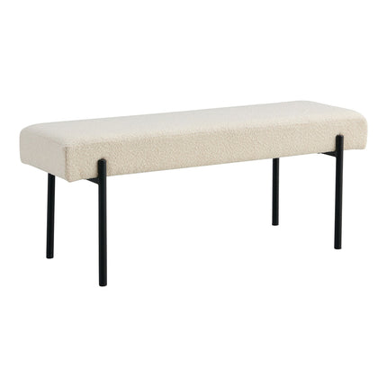 Swindon Bench - Bench in bouclé, white with black legs, 100x36x42,5 cm, HN1232