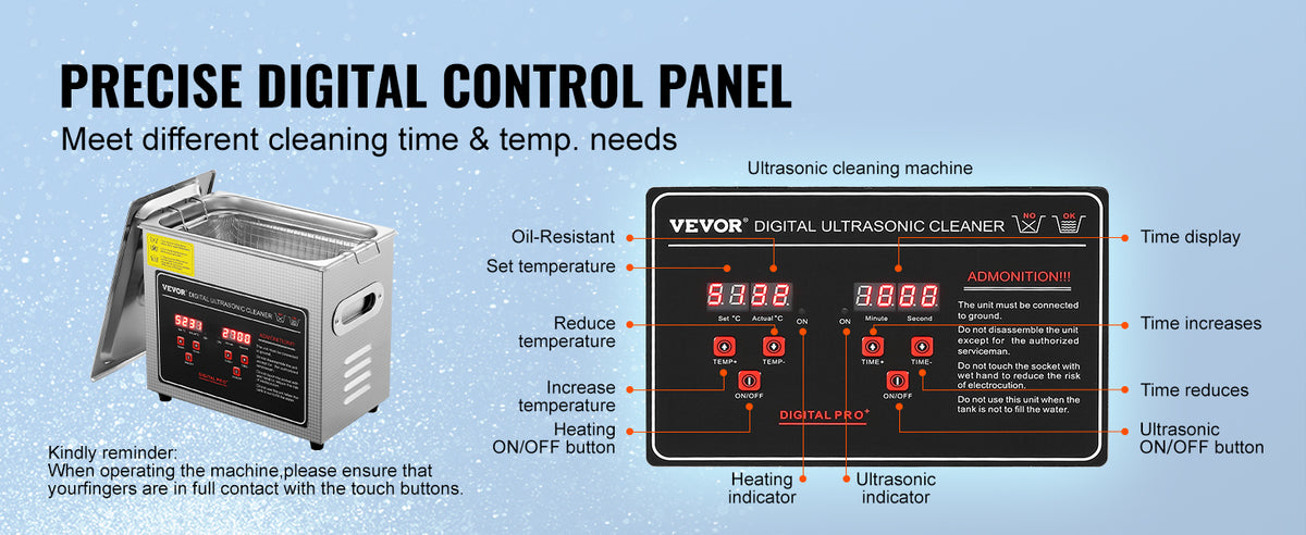 Ultrasone reiniger 1.3L RVS met verwarming