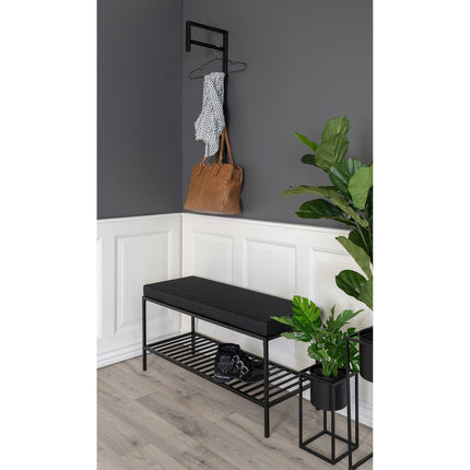 Vita Bench - Bench in black frame and 1 black shelve and cushion