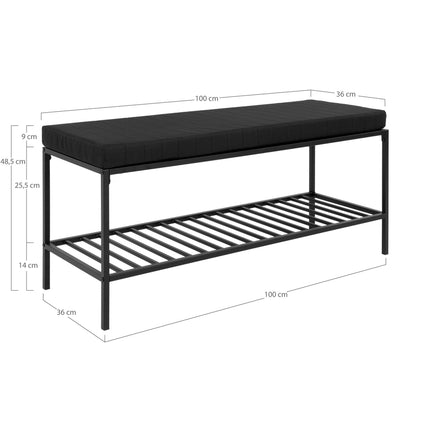 Vita Bench - Bench in black frame and 1 black shelve and cushion